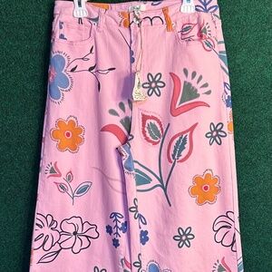🔥053 NWT Easel Pink Printed Washed Twill Wide Pants